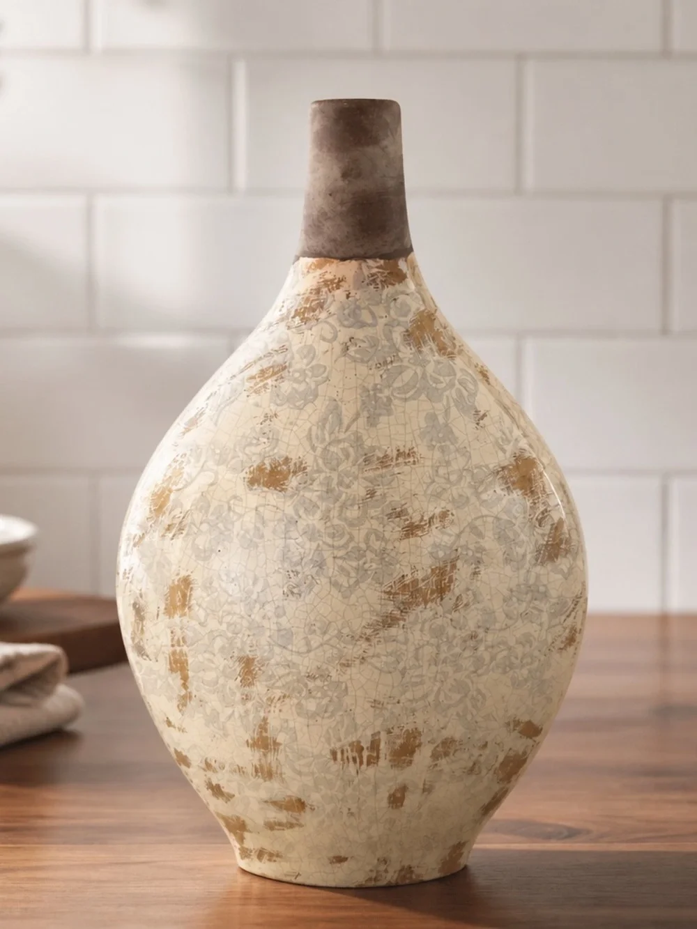 Neutral Ceramic Accent Vase with Cream Body and Taupe Neck
